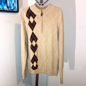 Walter Hagen| Men’s Tan Golf Argyle Diamond Plaid Pullover Sweater - Size Large
